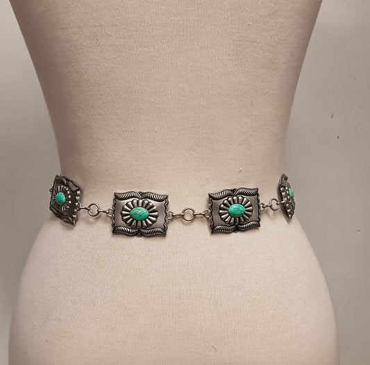 Western Turquoise Stone Rectangle Concho Belt