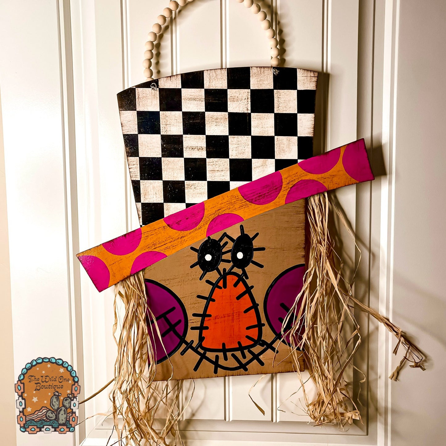 Checkered Scarecrow Door Hanger