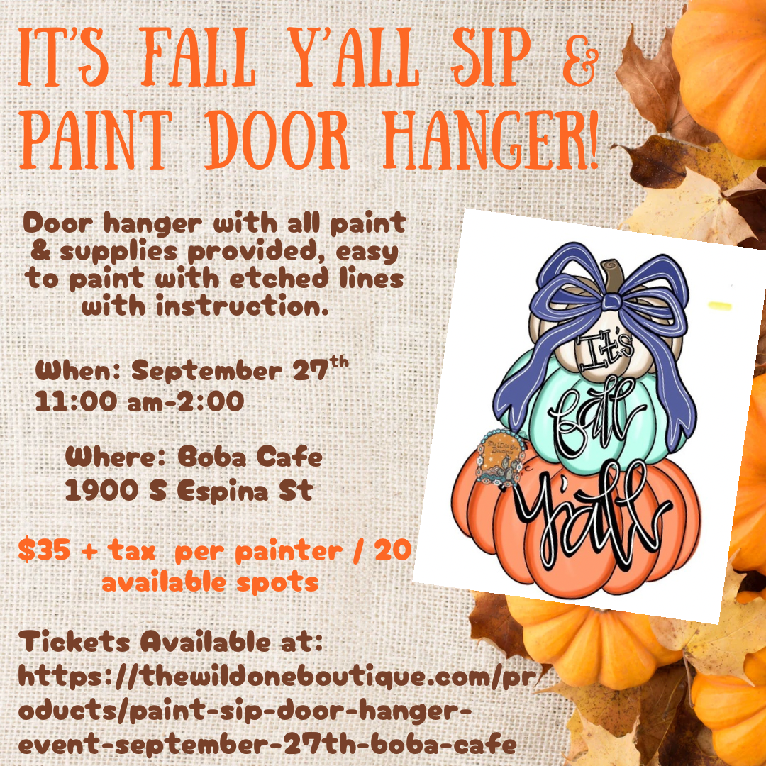 Sip & Paint Door Hanger Ticket Event September 27th @ Boba Cafe
